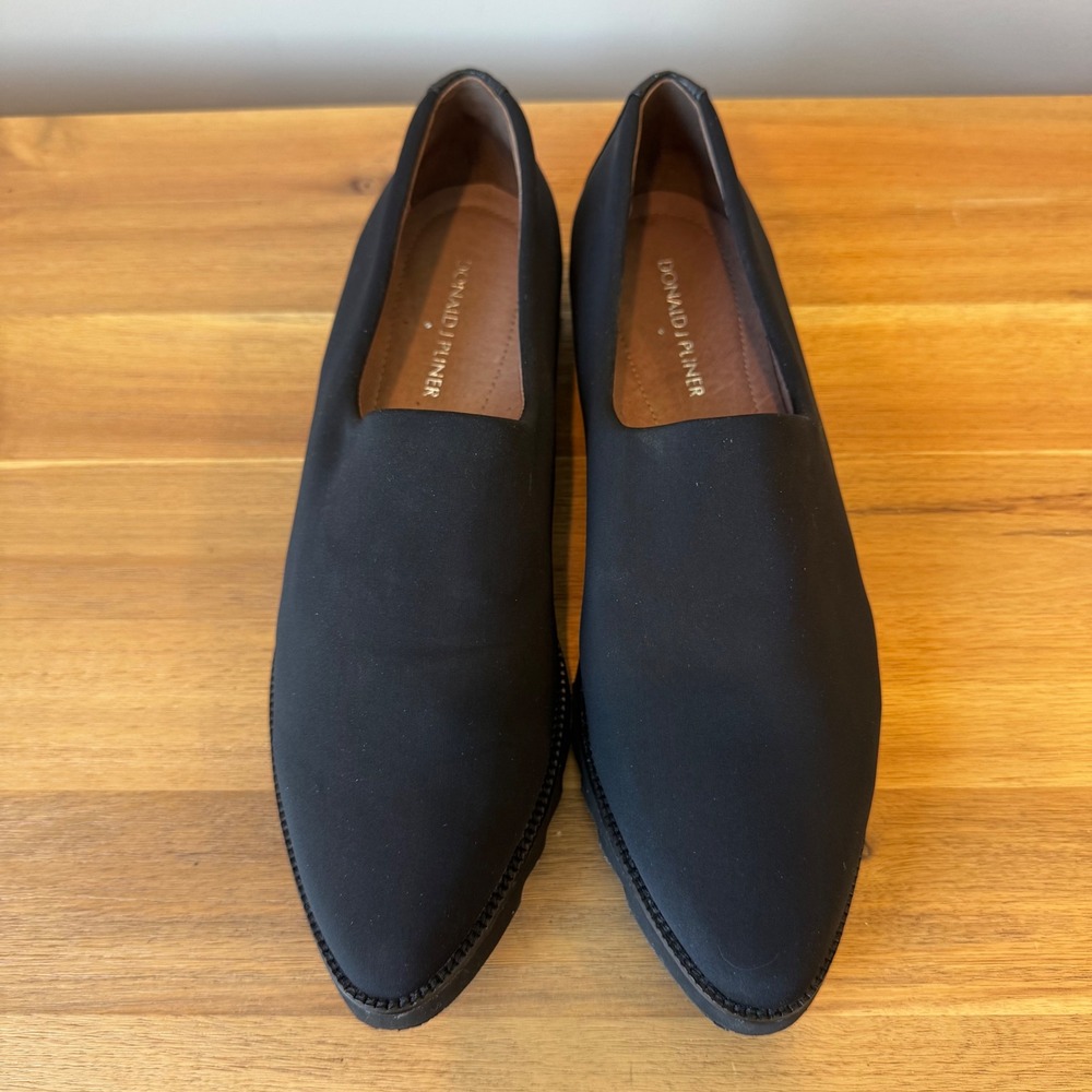 Donald J Pliner Belfast-D Women 9 M Black Textile Leather Pointed Flat Loafers - Picture 7 of 15